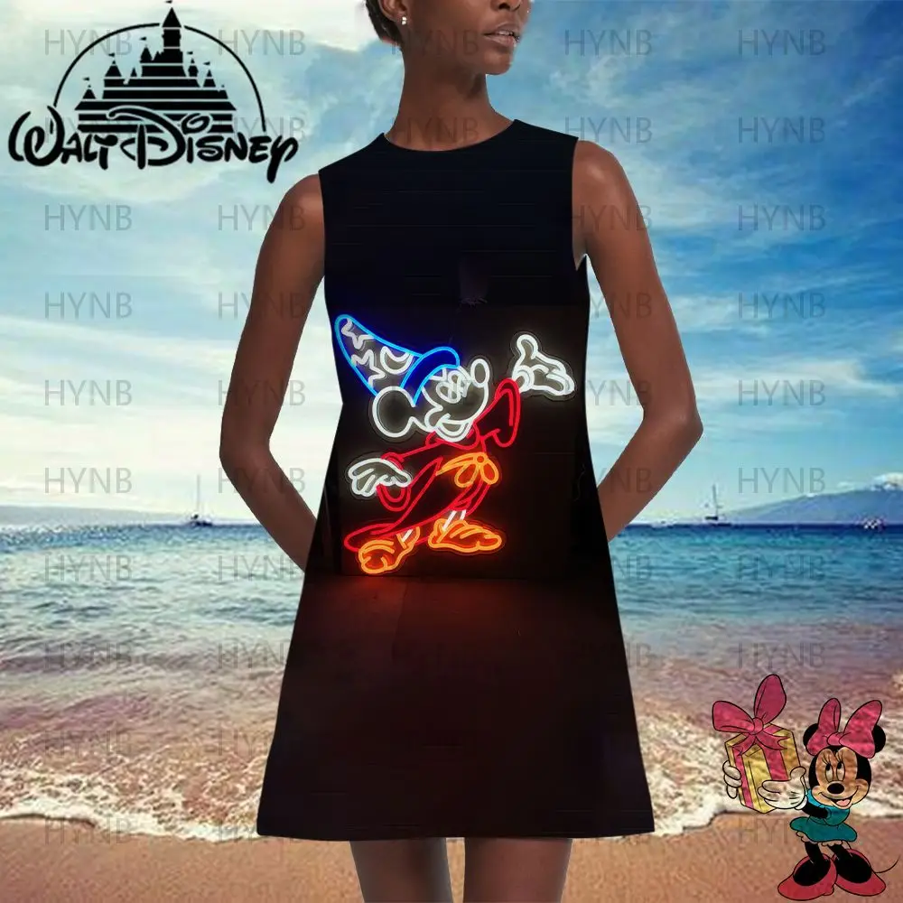 Women's Summer Sundresses Minnie Mouse Fashion Beach Dress Print African Dresses Mini Sexy Woman Boho Party Sleeveless Y2k 2022