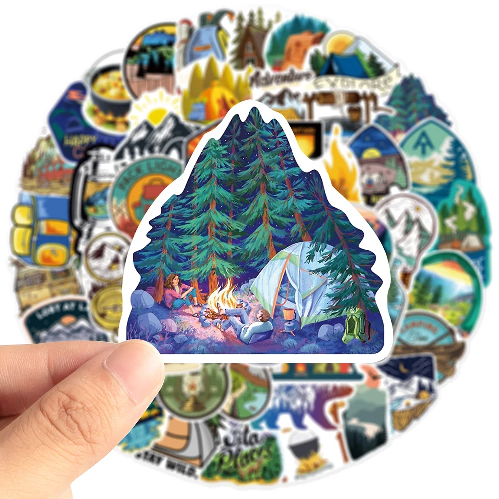 10/30/50/100pcs Outdoor Forest Hiking Camping Stickers Cartoon Scenery Decals Suitcase Phone Guitar Cool Sticker Decoration Toy