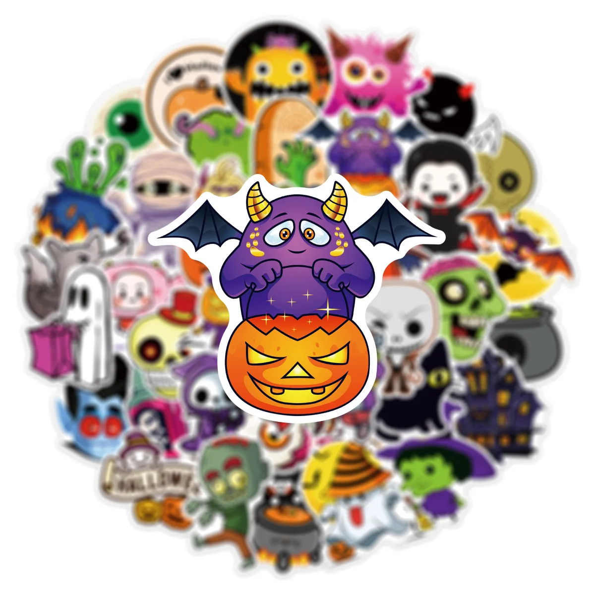 50PCS Cute Cartoon Halloween Little Monster Graffiti Stickers Waterproof Hand Account Bottle Luggage Computer DIY Decorate Decal