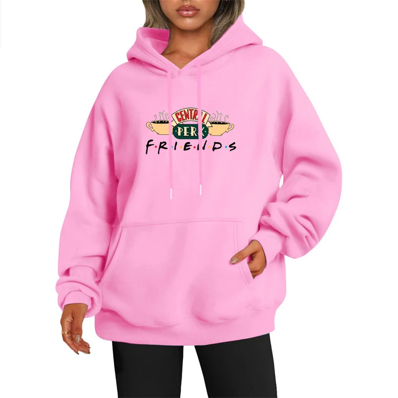 بلوفر نسائي أنيق توب فريندز تلفزيوني بقلنسوة سويت شيرت كاجوال بأكمام طويلة مطبوع عليه القهوة مع قلنسوة هيب هوب هاراجوكو للجنسين