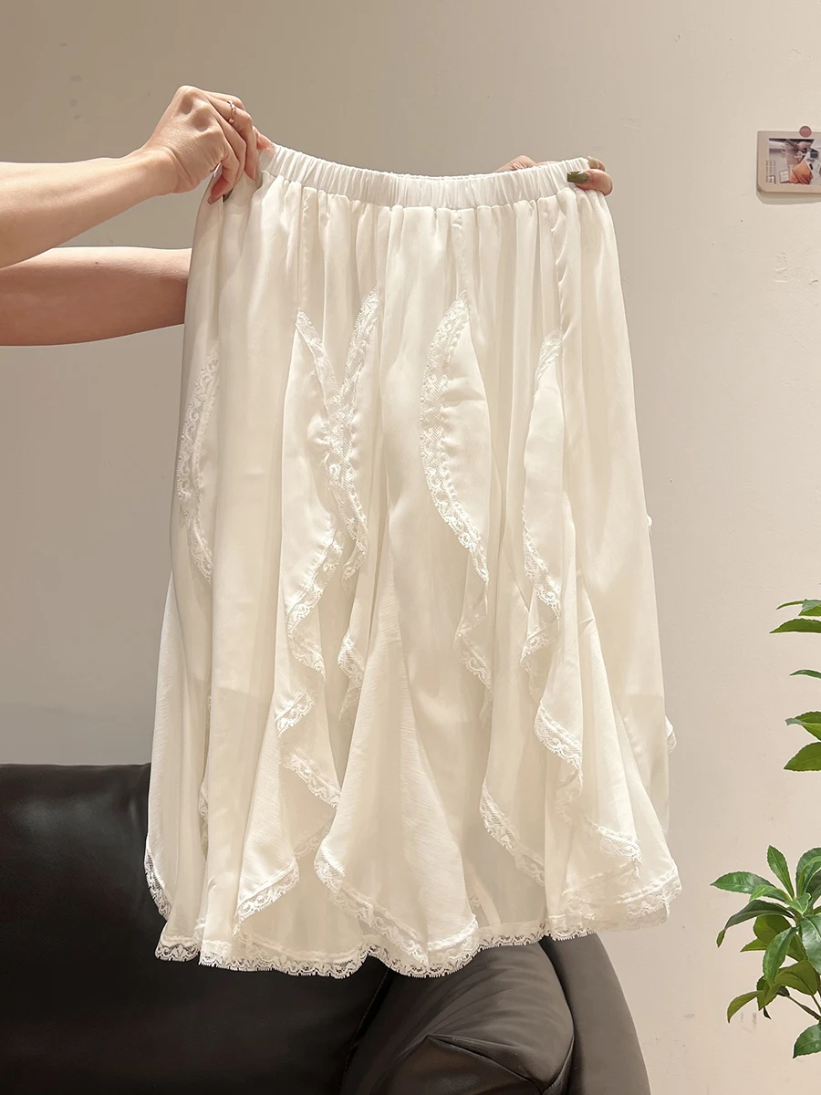 

Балетная юбка трапециевидной формы с высокой талией, белая кружевная женская модная летняя уникальная универсальная юбка f-длины 2023