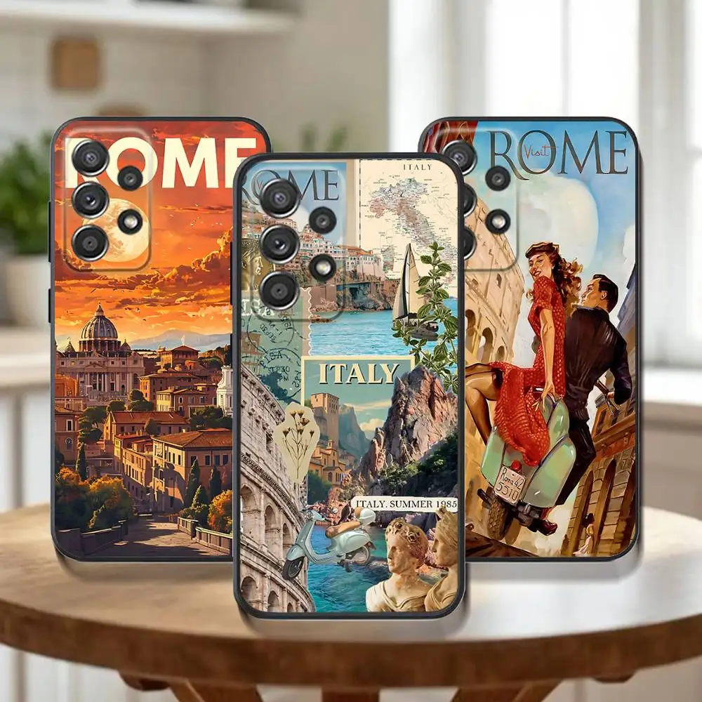 

Italy Rome City Travel Phone Case For Samsung Galaxy A73,30,32,72,51,53,52,71,22,5G,Note,J7,8,9 Soft Black Cover