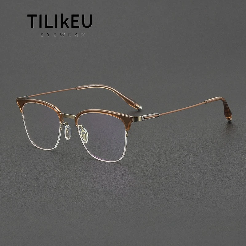 

New Pure Titanium Semi-Rimless Glasses Frame Men Business Retro Screwless Square Designer Prescription Eyeglasses For Women
