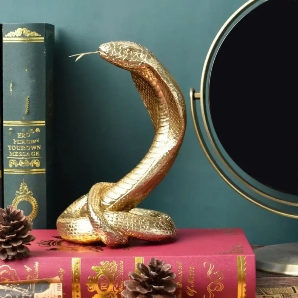 Photo Prop Cartoon Lucky Snake Statue Resin Crafts Handmade Cobra Figurine Funny Simulation Animal Sculpture Desktop Office