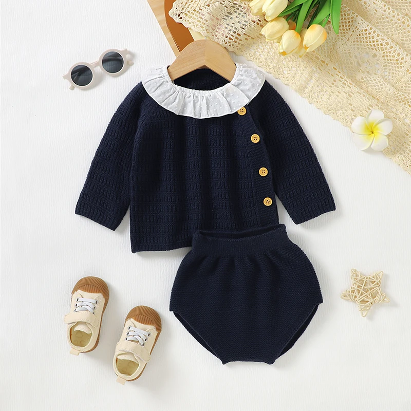 Winter Warm Baby Girls Clothes Sets Autumn Outerwear Newborn Infant Long Sleeves Knitted Sweaters Pullovers Tops+Bottoms Outfits