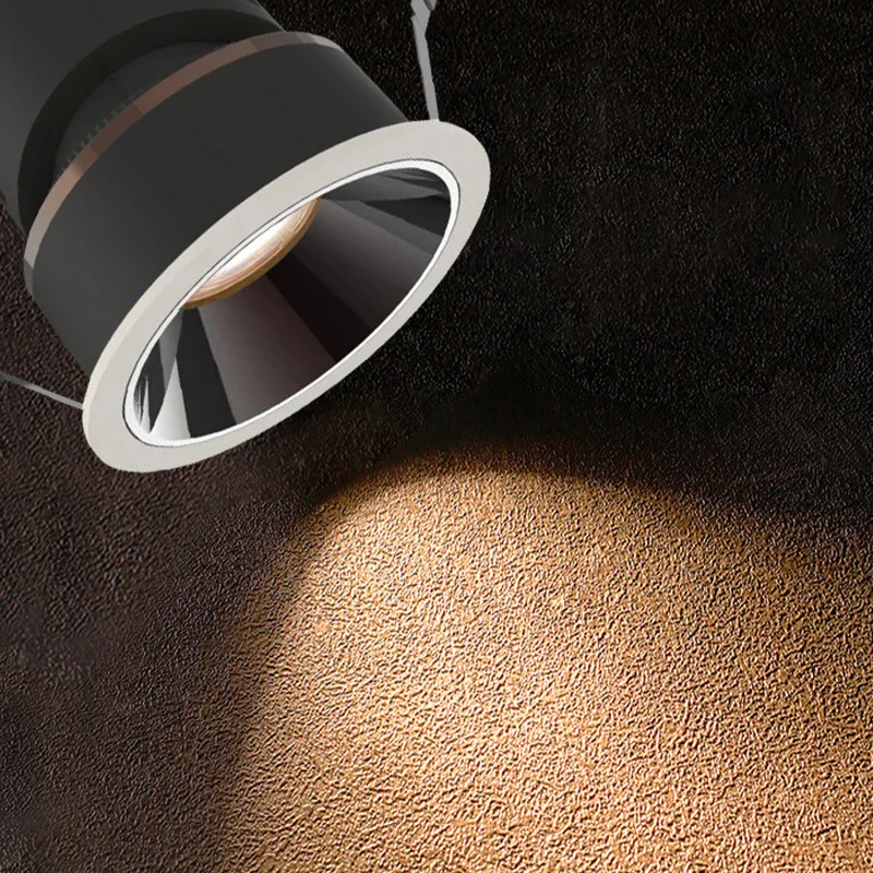 Embedded anti-glare LED pendant lamp with 30° adjustment for ceiling lighting in living room, hotel office, and hotel lobby.