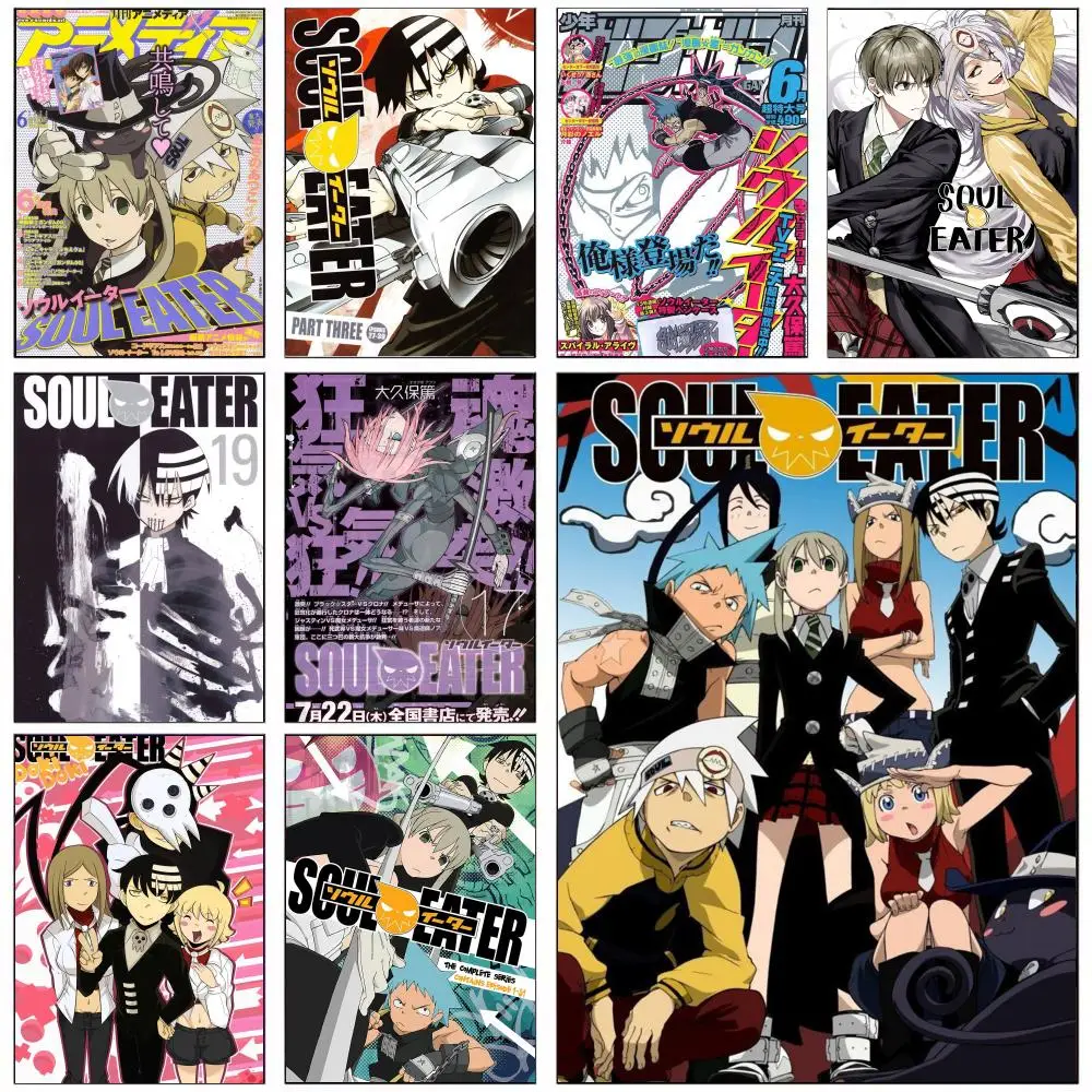 S-Soul Eater Klassisches Anime-Poster, abnehmbarer Wandaufkleber, selbstklebendes Kunstwandbild, für Zuhause, Büro, Wohnzimmer, Esszimmer, Wanddekoration