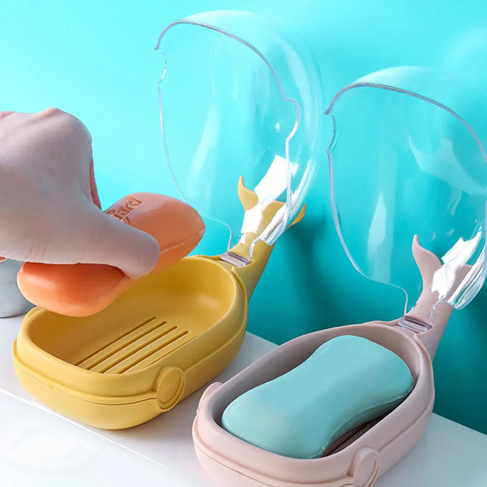 

2pcs Whale Shape Creative Plastic Soap Holder Cartoon Soap Rack With Drain Design, Thick Pp Material, Yellow+Blue Color,