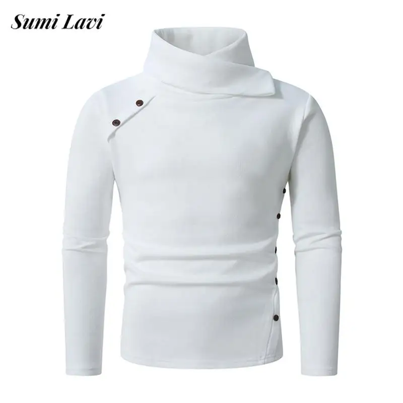 

Stylish Mens Buttoned Turtleneck Sweaters Fall Winter Vintage Long Sleeve Solid Color Knit Jumpers Men Daily Casual Sweater