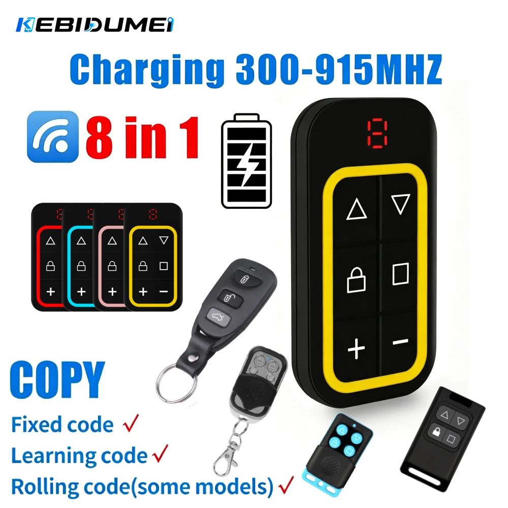 KEBIDUMEI Rechargeable 8 Channel Remote Control 300-915Mhz Multi-Frequency Wireless Clone Key for Garage Door Electric Garage