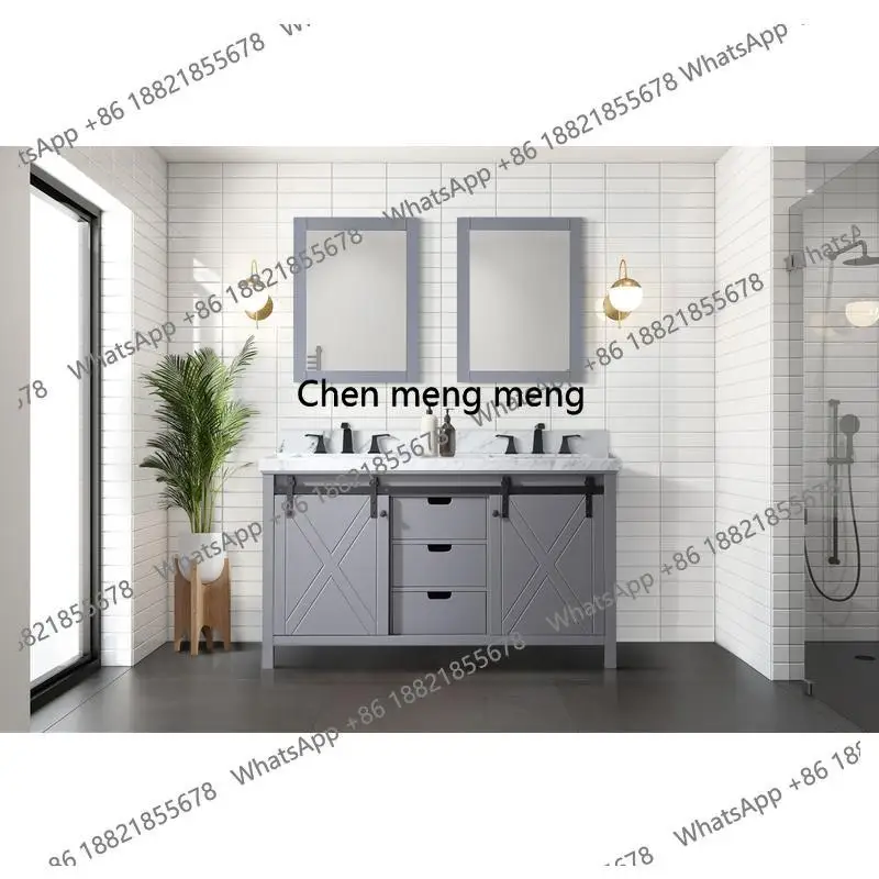 Mueble de Baño Doble Gris Oscuro de 60 Pulgadas con Encimera de Mármol Carrara y Juego de Grifería, 22 Pulgadas de Profundidad, Diseño de Almacenamiento Elegante para Baños de Lujo