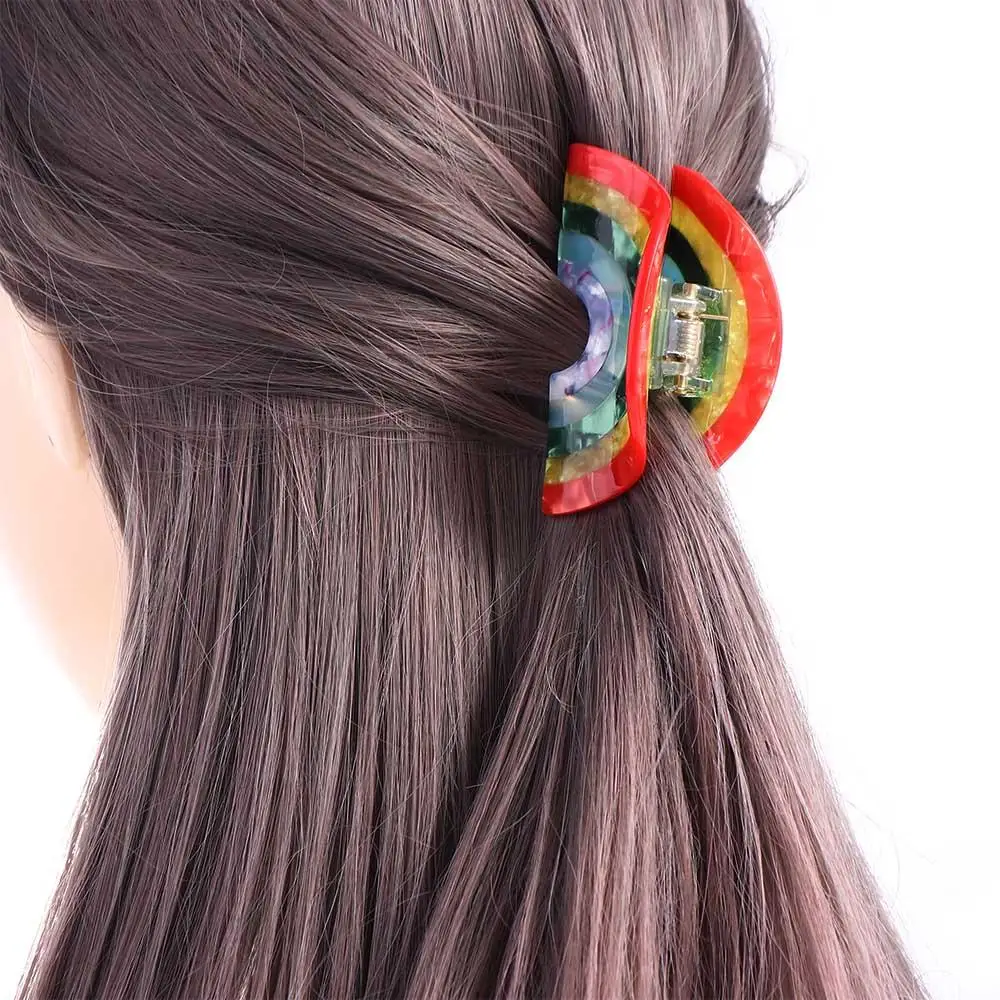 Party Headwear Fashion Headdress Ponytail Holder Geometrric Rainbow Hair Claw Semi-circle Acetate Shark Clip Women Hair Clips