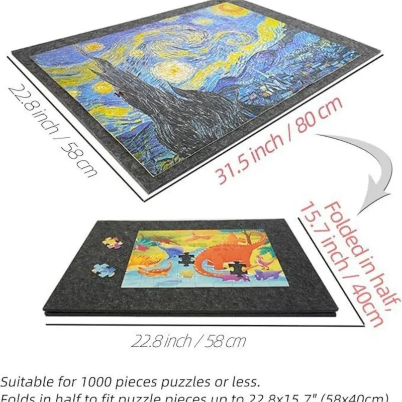 Foldable Puzzle Board 1000 Pieces Thick for Adults with Felt Pad Tilt Storage Feature
