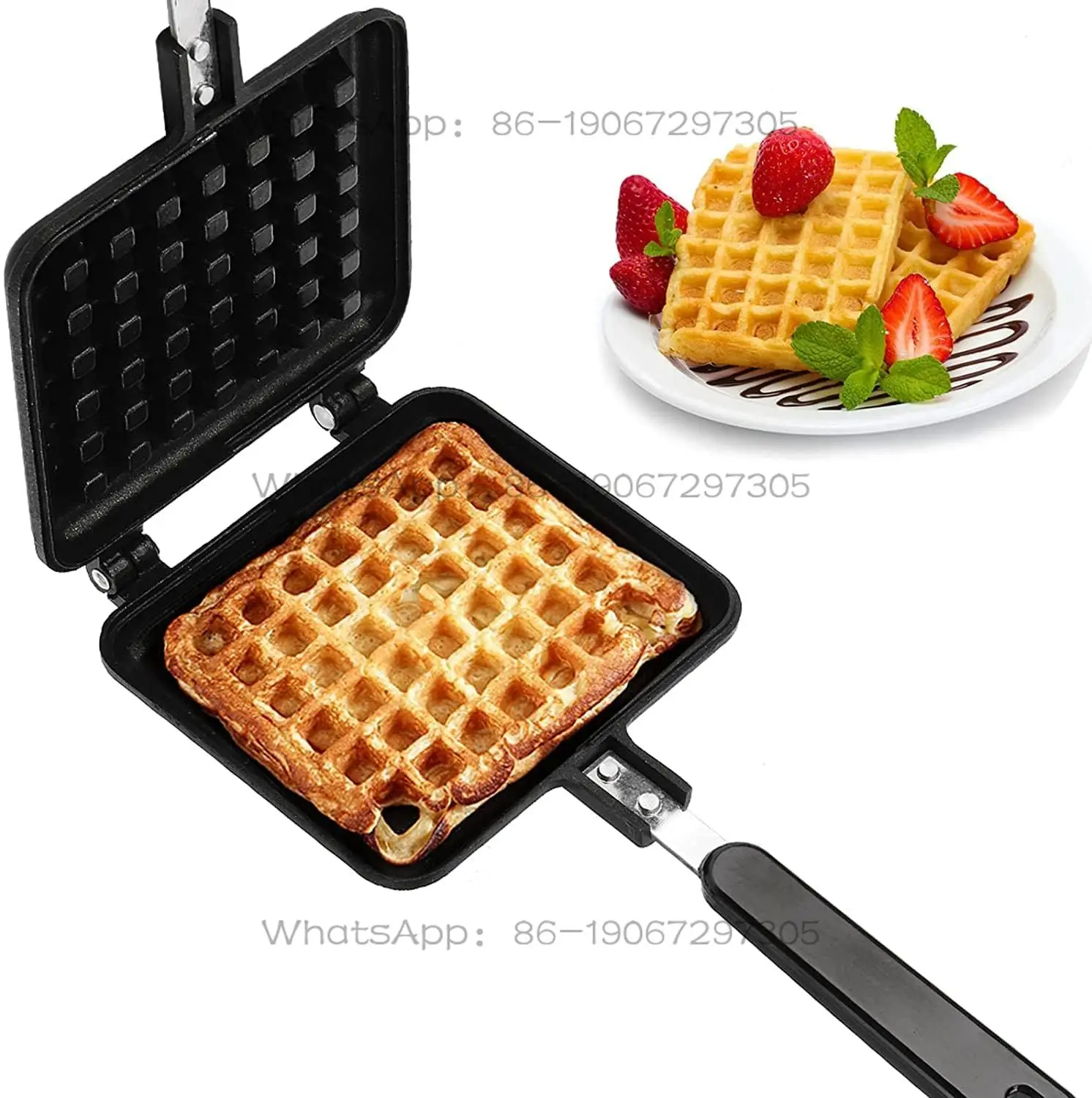 

Waffle Maker Machine with Comfortable Handle for Kitchen Stove Non Stick Pan Press Plate Cooking Baking Tool