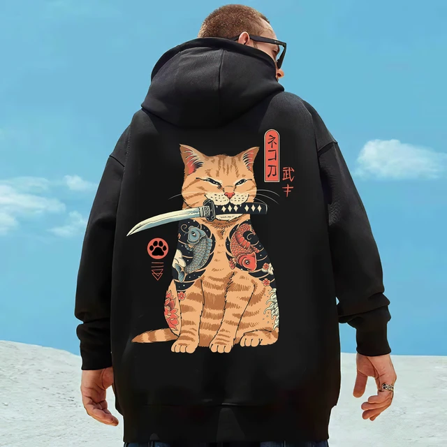 Hoodies Sweatshirts Anime 7xl Japanese Samurai Cat Sweatshirt Hoodie Men Aliexpress