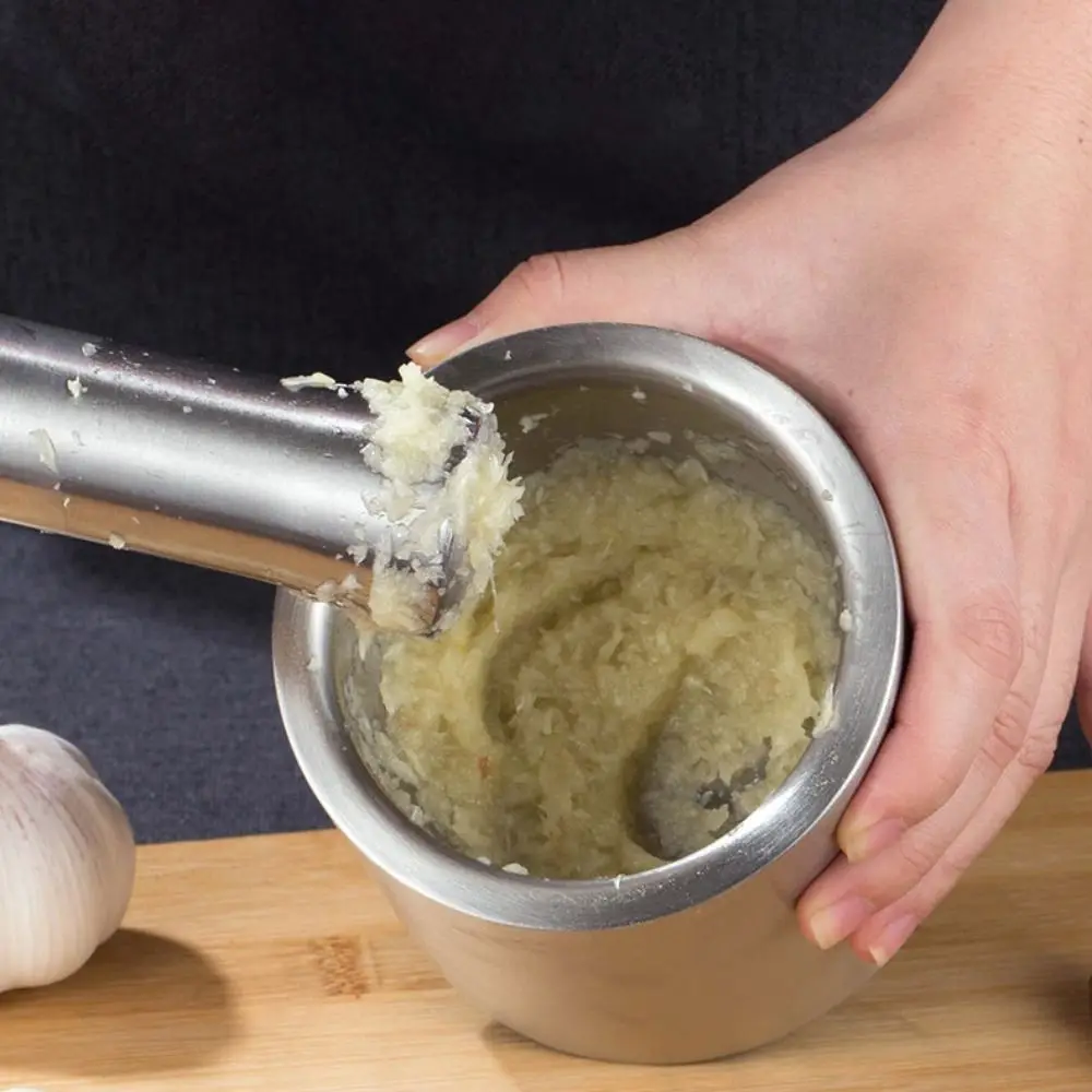 304 Stainless Steel Mortar and Pestle Set Rust Proof Manual Garlic Mashing Jar Splash-proof Lid Household Herbs Grinding Bowl