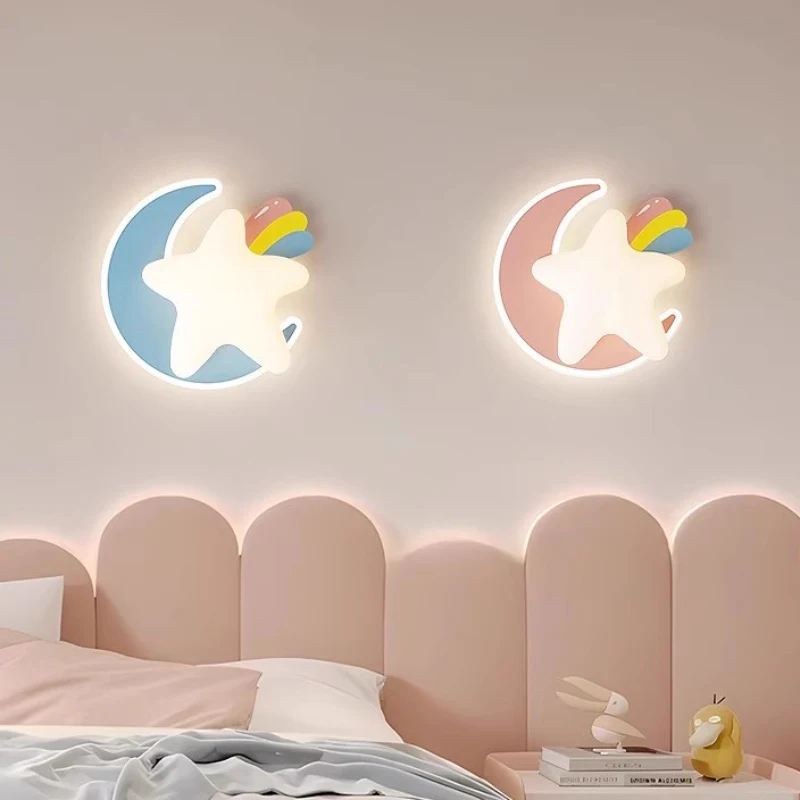 Colorful Children's Room Bedside Wall Lamps Rainbow Star Lamp Cream Style Baby Room Nursery Boy Girl Bedroom Bedside Wall Lights