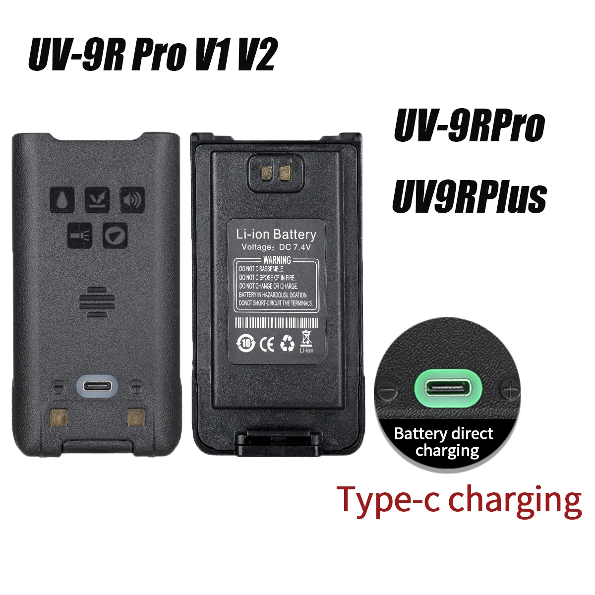 بطارية جهاز اتصال لاسلكي V1 V2 ، شاحن USB من النوع C ، سعة عالية ، بعيدة المدى ، راديو Ham CB ، T57 ، عصر AMG