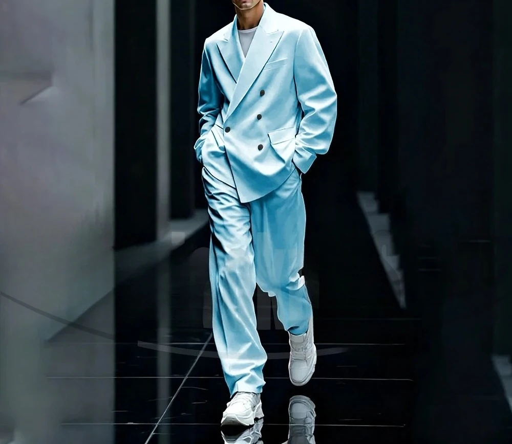 

Men's White Oversized Suit Set Streetwear Style Double Breasted Outfit Business Casual Party Wedding Fashion Suits 2 Piece