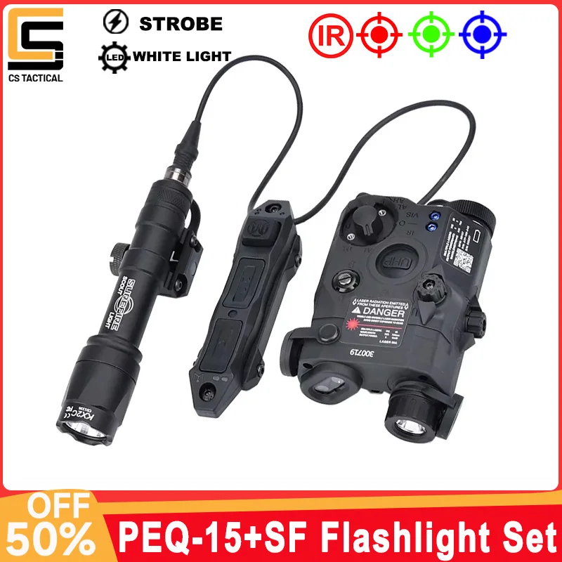 

Tactical PEQ PEQ15 IR Red Green Blue Laser Indicator Surefir SF M600C Flashlight Hunting Scout Light With Airsoft Control Switch