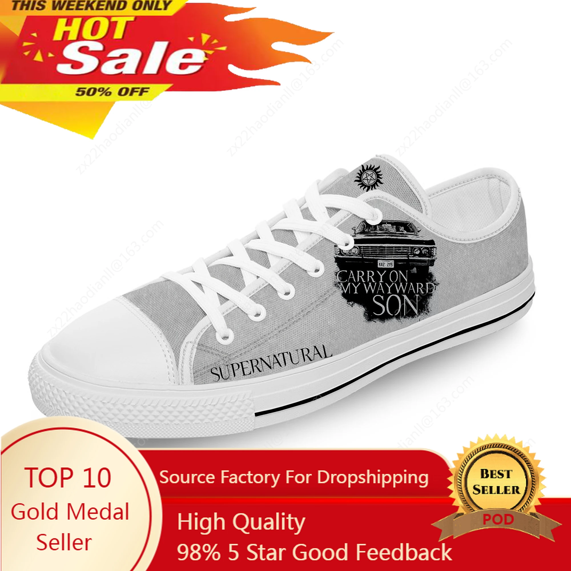 Carry on My Wayward Son Supernatural Cool White Cloth 3D Print Low Top Canvas Shoes Men Women Lightweight Breathable Sneakers