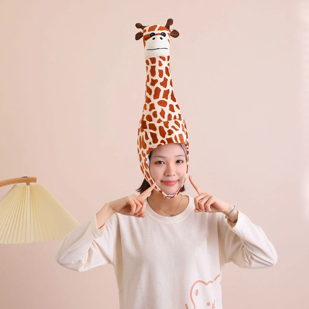 

Giraffe Hood Shape Hat Plush Modeling Pp Cotton Funny Costume Child Adult