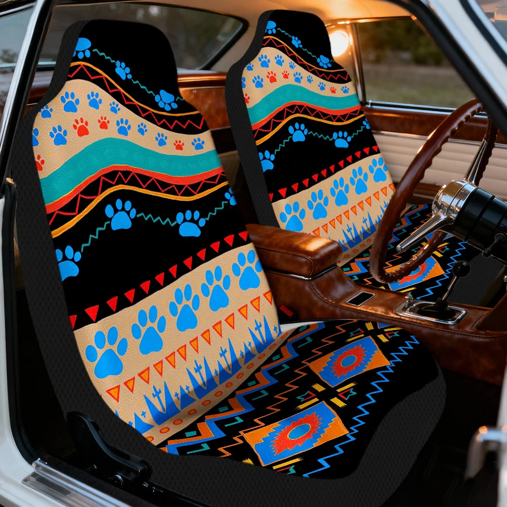 2pcs Tribal Paw Prints Car Seat Covers | Durable And Comfortable Polyester Fiber, Universal Fit For Cars, SUVs, Trucks, Machine