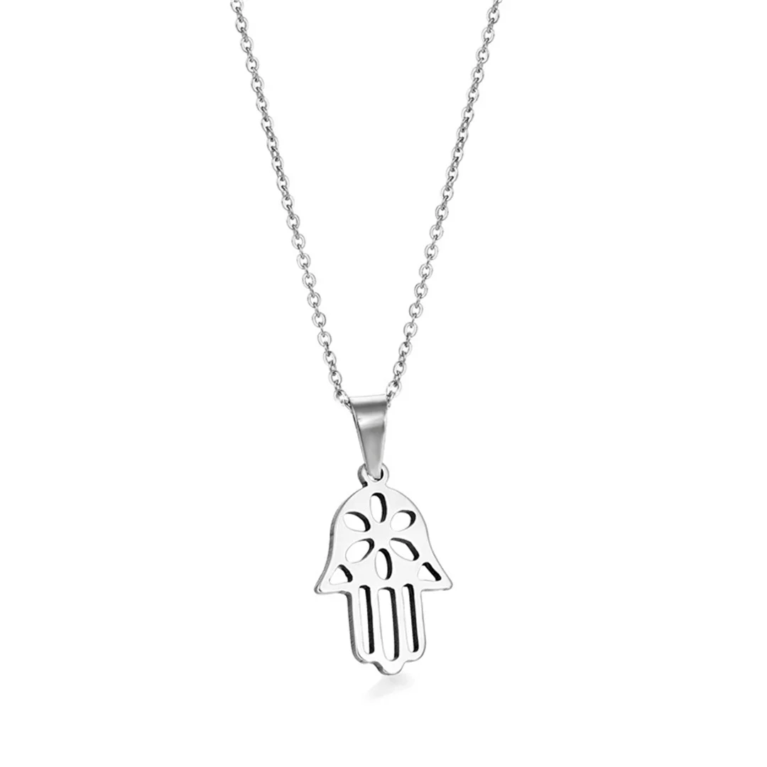 Trendy Small Tiny Hamsa Hand of Fatima Pendant Femme Silver Color Stainless Steel Palm Amulet Necklace for Woman Jewelry Gift