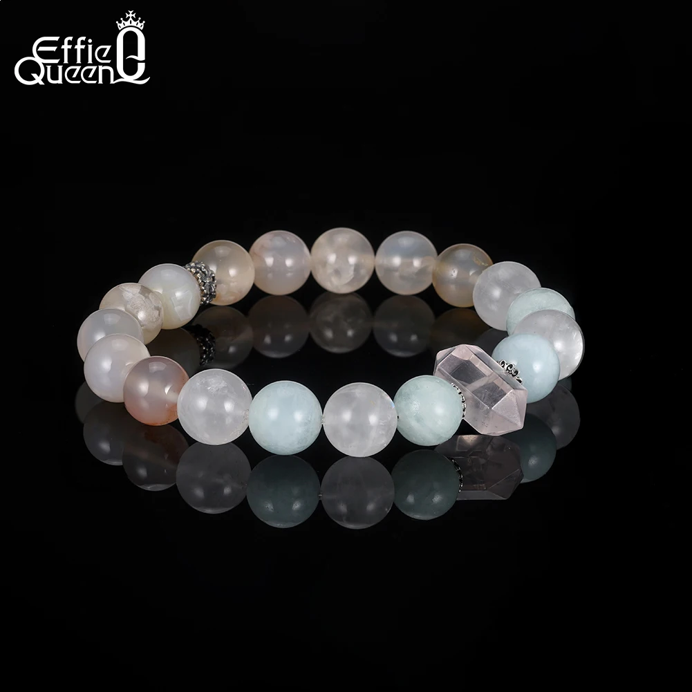 

EFFIE QUEEN Natural Stone Rose Quartz Bracelet with Aquamarine for Women S925 Silver Healing Crystal Protection Jewelry GMB95