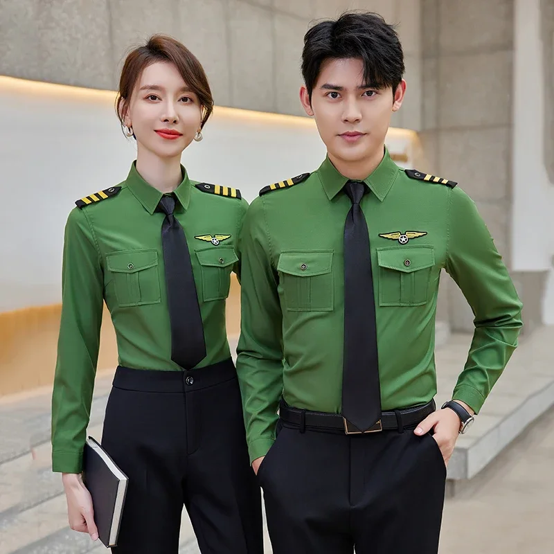 

Naval Aviation Pilot Uniform Navy Pilots Flight Attendant Shirt Suit Male Female Air Security Long Sleeve Professional Pants Set