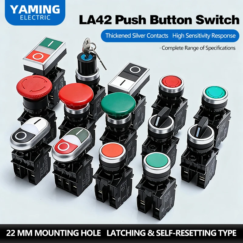 2pcs LA42P-11 Push Button Switch Self Resetting Flat LA42J Emergency Stop Elevator Double Key Black And White Knob