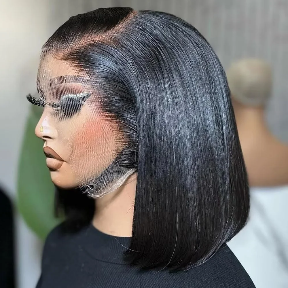 Peluca Natral Bob corto transparente 13x4 HD pelucas delanteras de encaje cabello humano pelucas de cabello humano de 200 de densidad cabello liso de hueso para mujeres