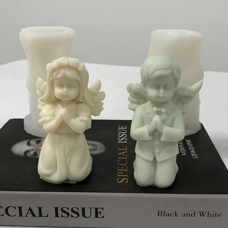 Kneeling Angel Candle Mold Wings Angel Mold Soap Silicone Mould Handmade Gypsum Ornaments Home Decoration Accessories 2024