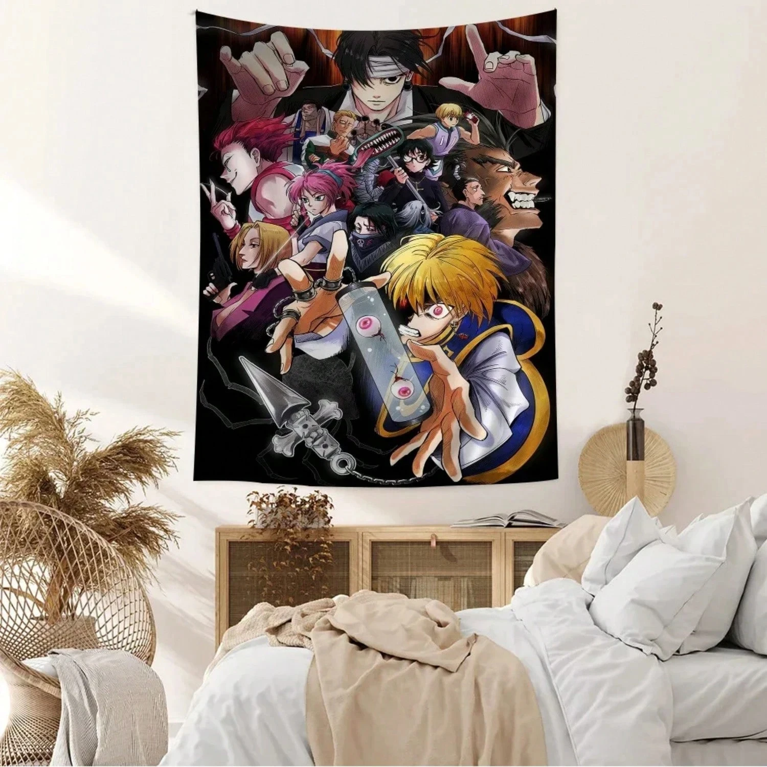 Hunter x Hunter Anime Wandteppich – All Main Characters Collage Wandbehang, lebendige Kunst mit Gon & Hisoka, Schlafzimmerdekoration