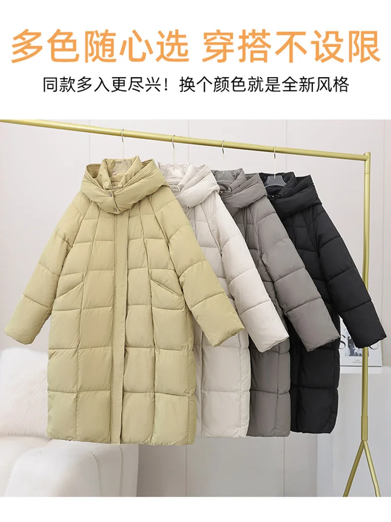 Winter Warmth Women's Mid-Length Down Cotton Jacket Over-the-Knee Parkas New Loose Quilted Coat Thickened Outerwear Trendy Tops