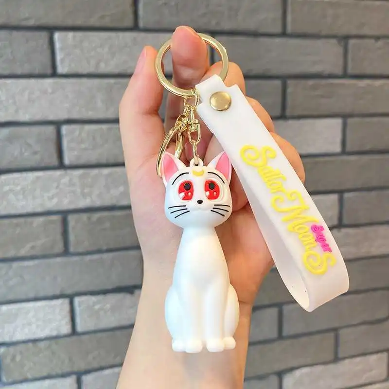 PVC Pingente Chaveiro para Casais, Brinquedo Pingente com Decoração Zipper, Animação Sailor Moon, Amantes e Amantes, Gato Kawaii