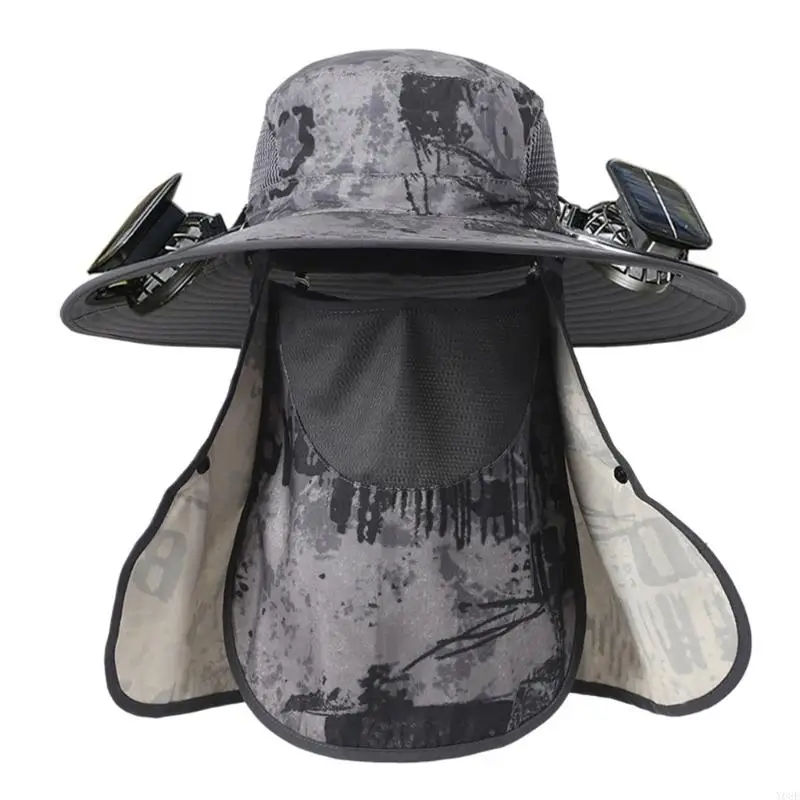 Rechargeable Outdoor Fisherman Hat Built In Fan Solar Charging Lightweight Breathable Sun For Men Women Y08E