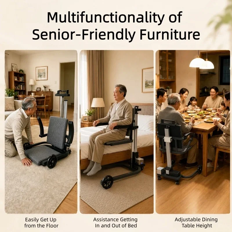 Electric Floor Lift Chair, Mobility Rise Assist Chair for Elderly, Portable Rehabilitation Lift Seat with Wheels