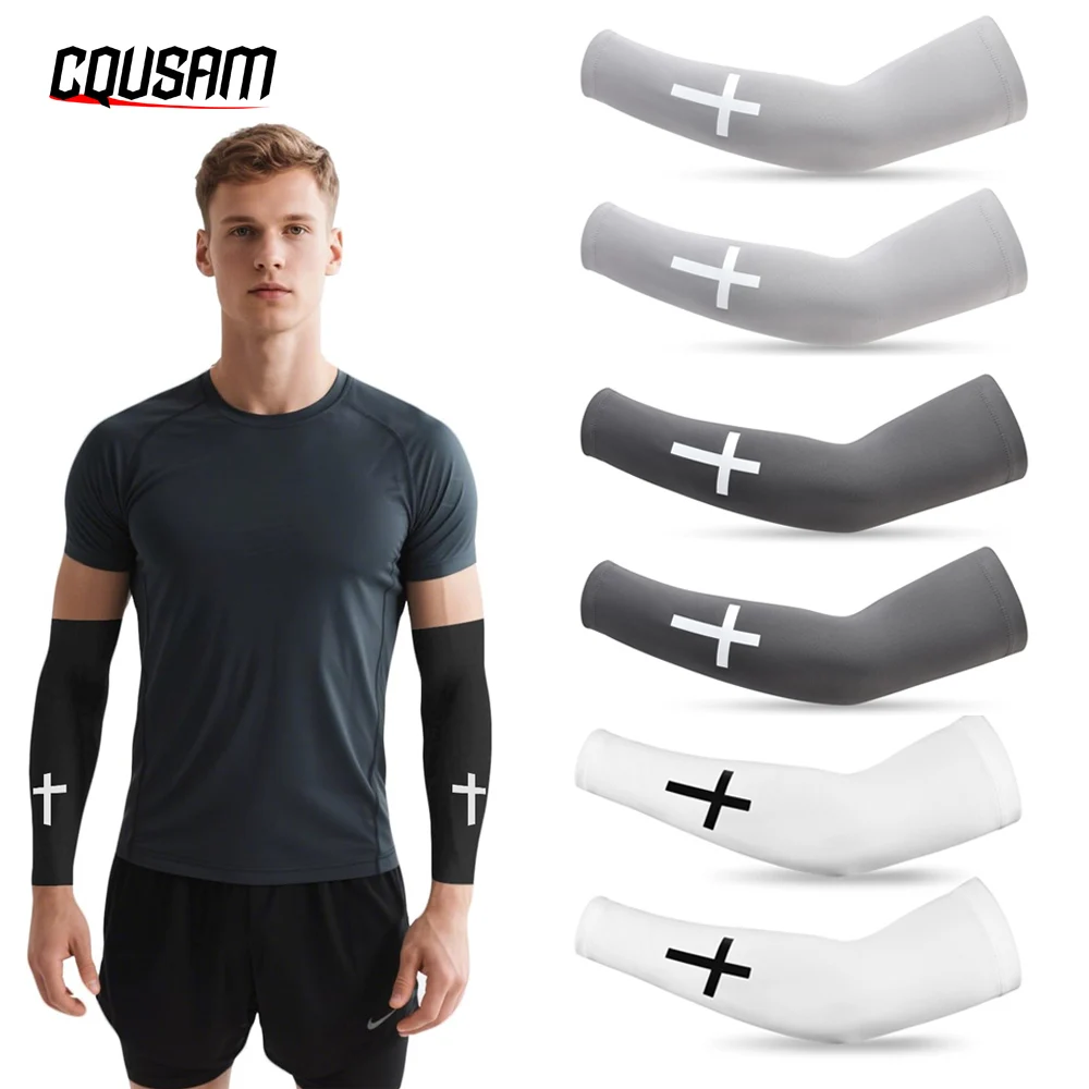 1Pair Cross UV Cooling Arm Sleeve Christian Compression Arm Sleeve Youth Football Baseball Volleyball Sports Cycling Working