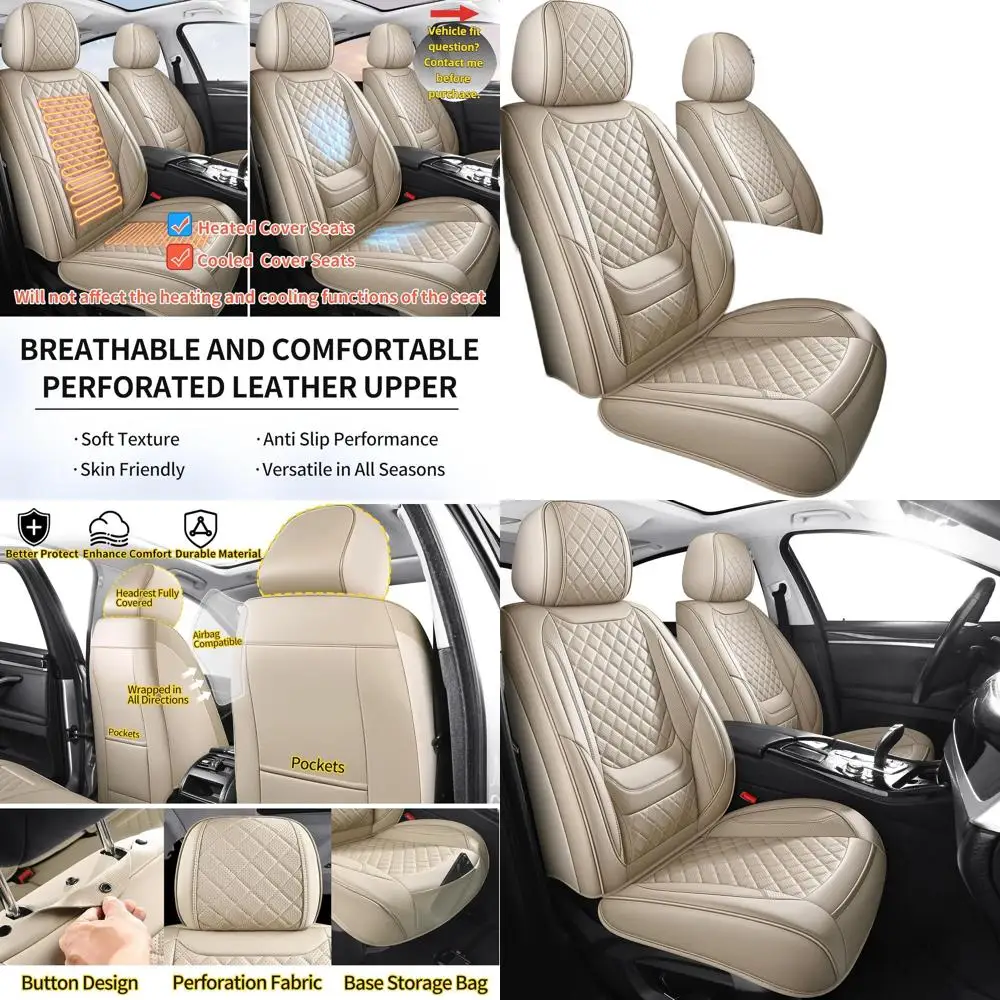 

Универсальные водонепроницаемые чехлы на передние автомобильные сиденья из искусственной кожи для автомобилей, внедорожников, седанов и грузовиков (бежевый)