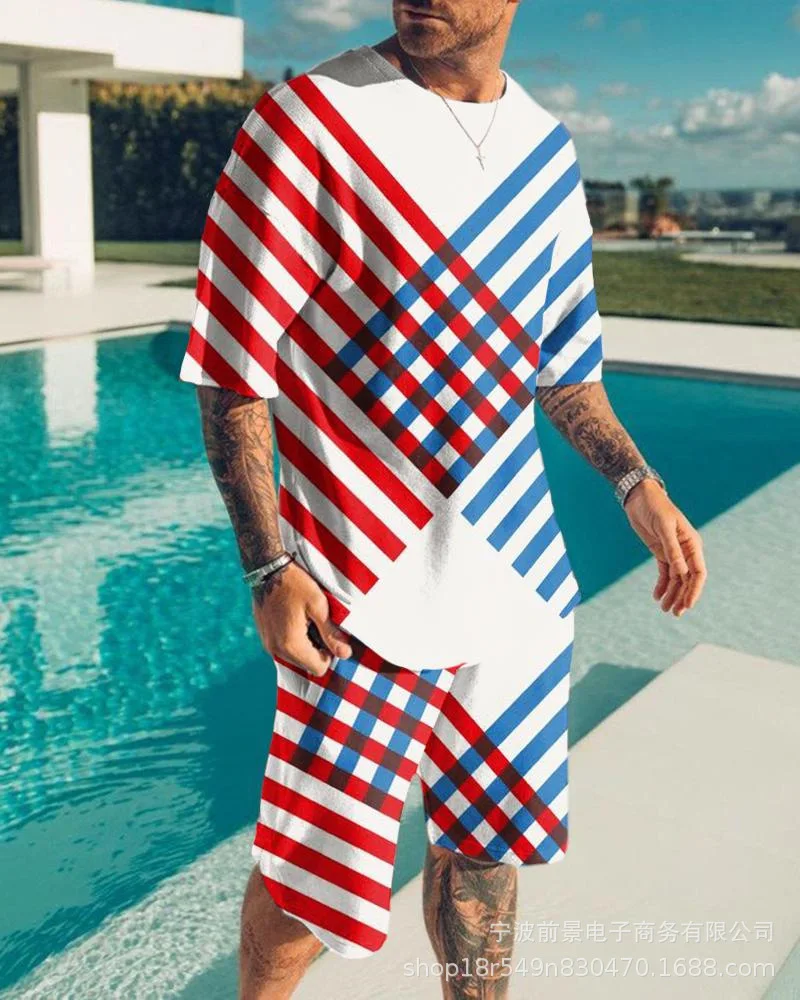 

Father and Son Summer Short-sleeved Shorts Suit, Classic Retro Fashion 3D Printing, Sports Leisure Breathable Suit for 2025-2026