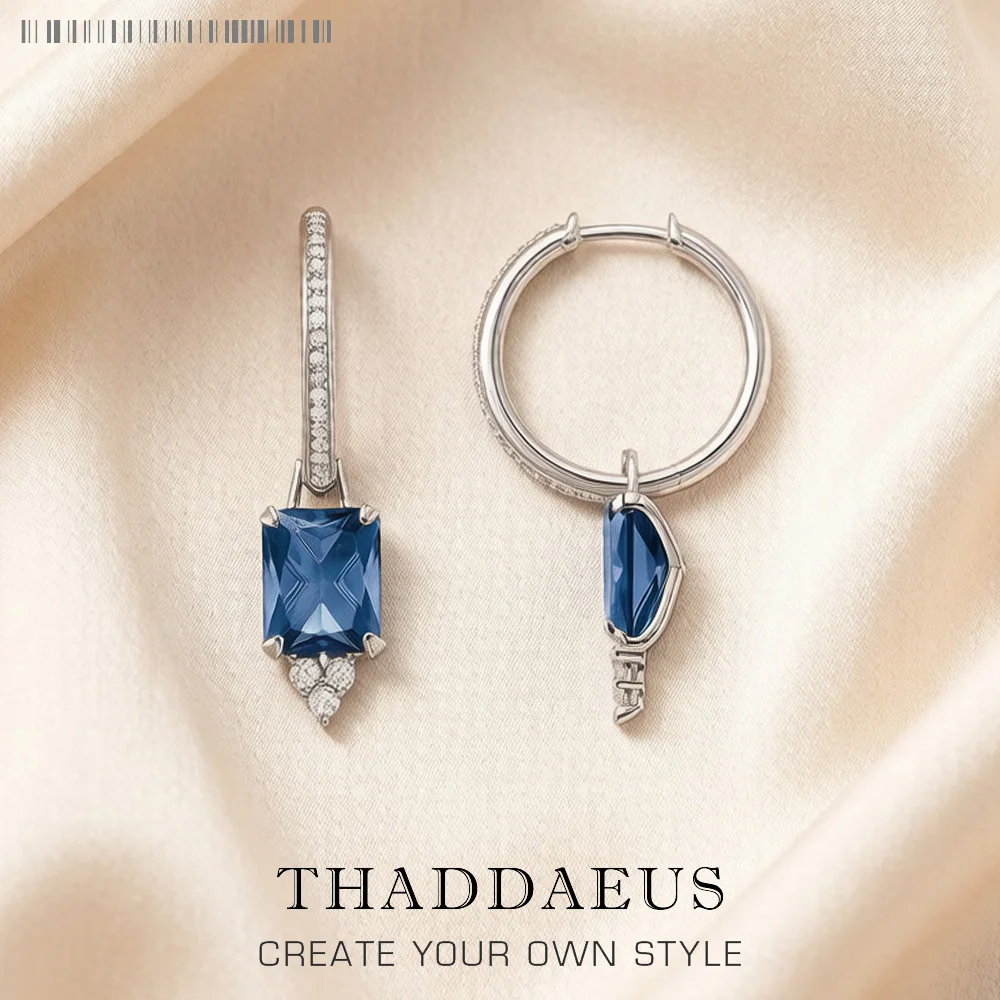 Kreolische Scharnier-Creolen, zeitlose Eleganz, Blau, Europa, feiner Schmuck für Frauen, Geschenk aus massivem 925er-Sterlingsilber