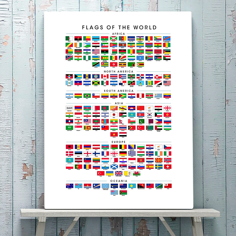 Flags of World Poster Countries Flags Painting Canvas Wall Art Educational Kids Nursery Wall Pictures For Living Room Home Decor