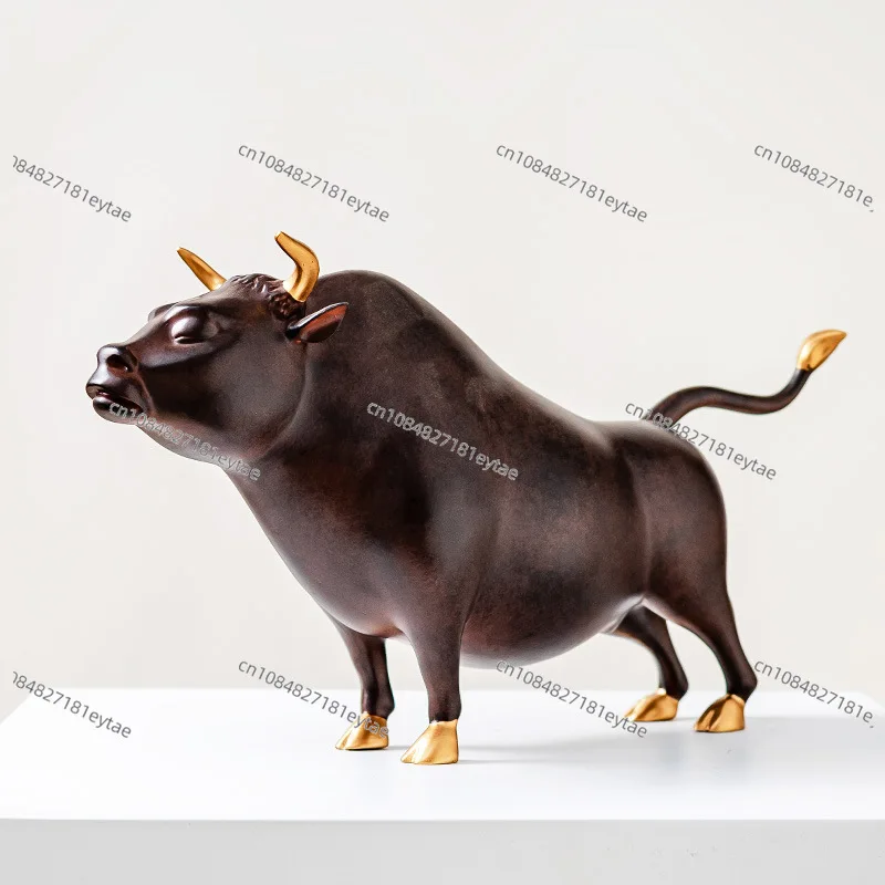 Bronze Ox Figurine, Golden Bull Statue, Realistic Animal Sculpture for Home Decor