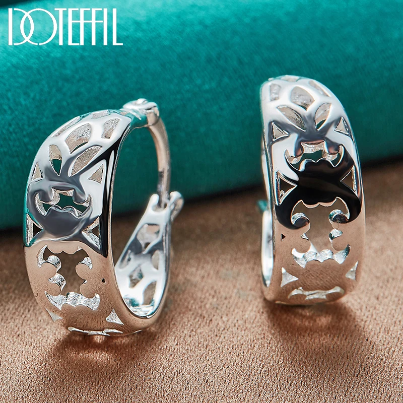 DOTEFFIL 925 Sterling Silver Geometric Hollow Hoop Earring For Woman Charm Zaręczyny Impreza Ślub Biżuteria Prezent
