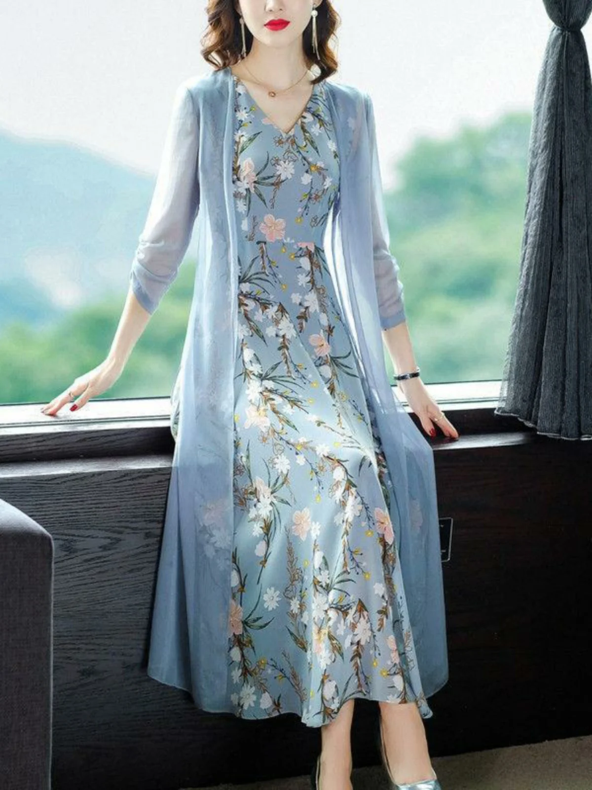 

plus Size Women's Dr Chiffon Top Outerwear Single Set New Sle plus Size Midi Dr Two Piece Set Low Waist ort Sve