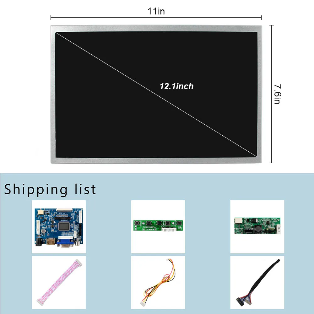 12.1 inch 1280x800 650nit IPS LCD Screen With HD MI VGA 2AV LVDs Controller Board