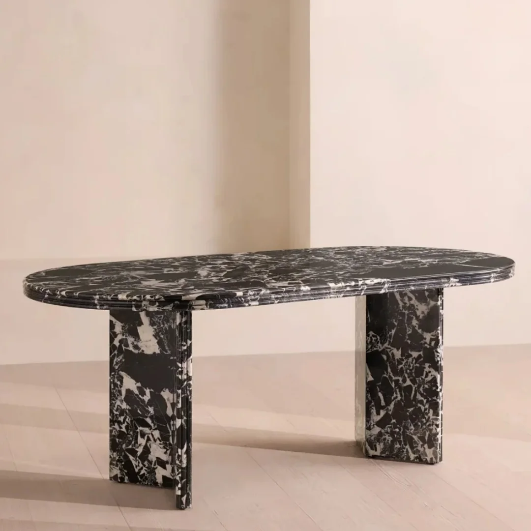 Modern High Gloss Bulgari Marble Dining Table Oval 180cm Solid Marble Base Dining Table For Home Hotel Project