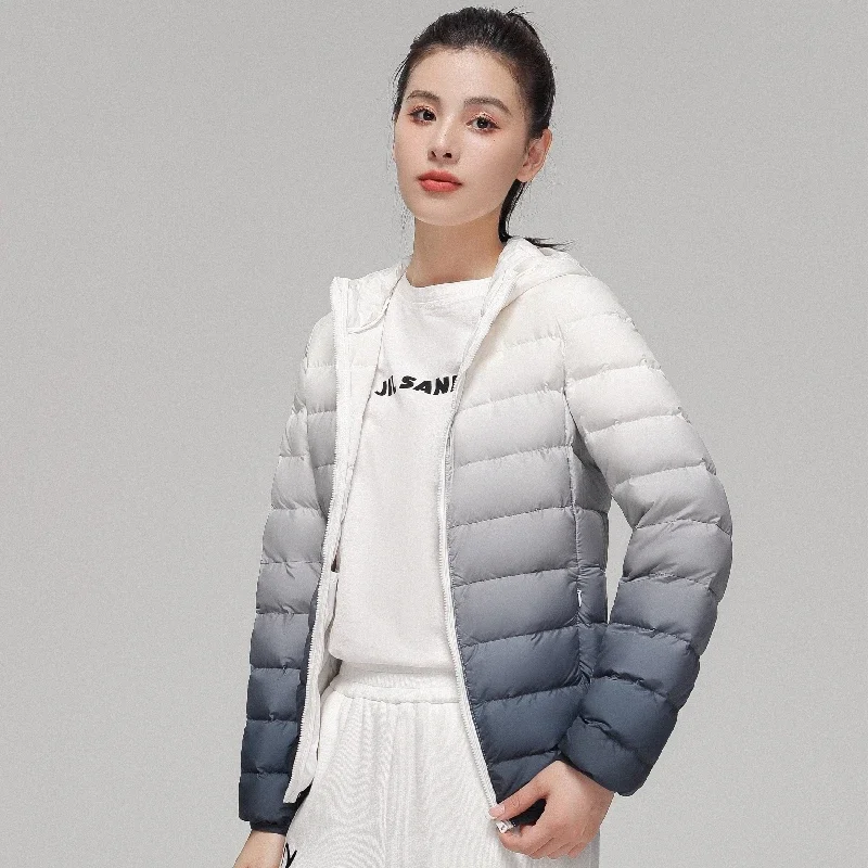 Plus Size Women Gradient Designer Puffer Jackets 2024 Autumn/Winter Female  Hooded Slim Fit Ultra Lightweight Warm Down Coats