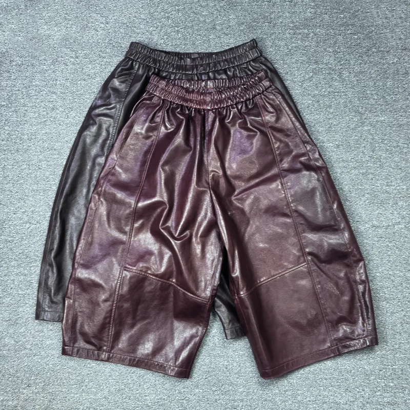 

Весна 2026: Женские повседневные кожаные брюки-палаццо с широкими штанинами, прямые, длиной 7/8, с эластичным поясом, модные